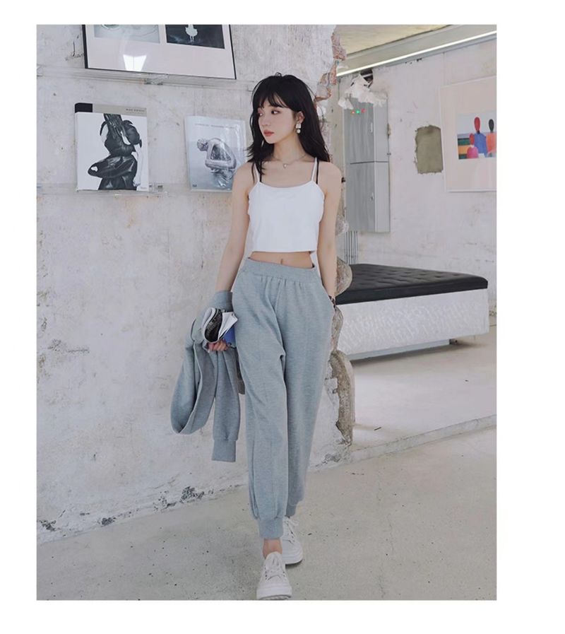 Gray Hooded Sweatshirt Two-Piece Set For Women 2025 Spring And Autumn New Casual Lazy Style High-End Youthful Sports_voghion.com