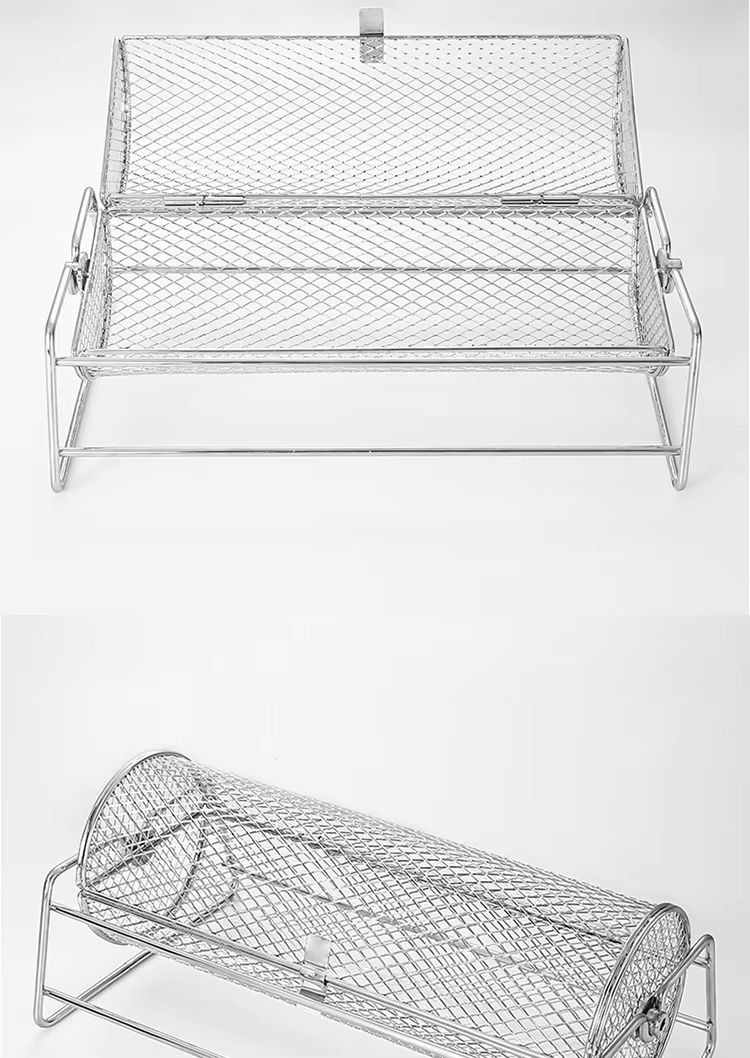 Roestvrijstalen Rollende BBQ-grill Mesh Basket Grill Rotisserie Basketrol Barbecue Kooi Kaffeebrander_voghion.com