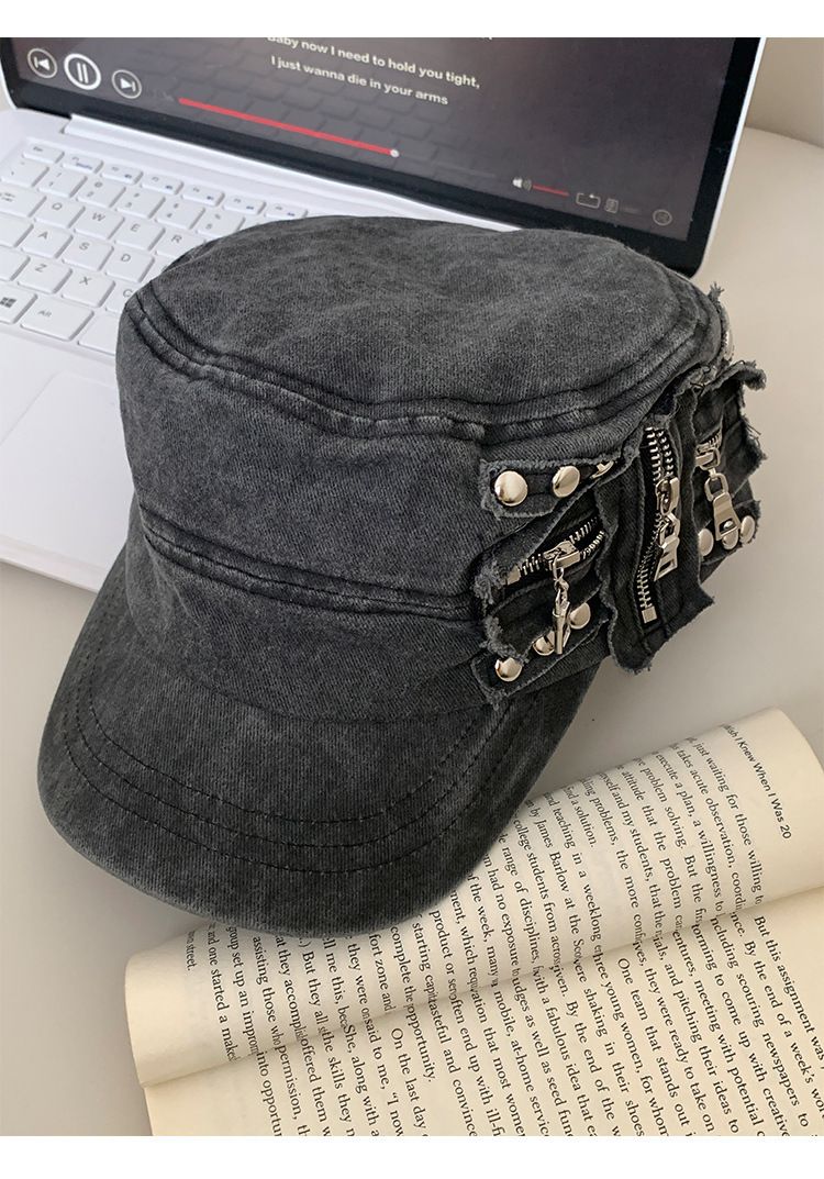 studded Zipper Flats,Designed For Women,Niche Heavy Craftsmanship,Y2K Trendy Cool Baseball Cap_voghion.com