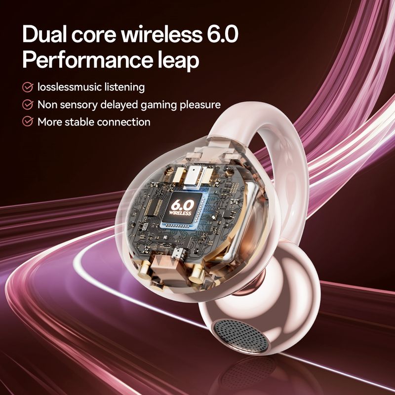 Heart-shaped Bag Style Clip On Earbuds Open Ear Wireless Bluetooth 5.4 Headphones With Mic Noise Cancelling Waterproof Headphone_voghion.com