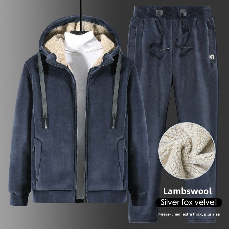 Winteranzug Herren Silberfuchs Fleecepullover Lammfleece Jogginghose_voghion.com