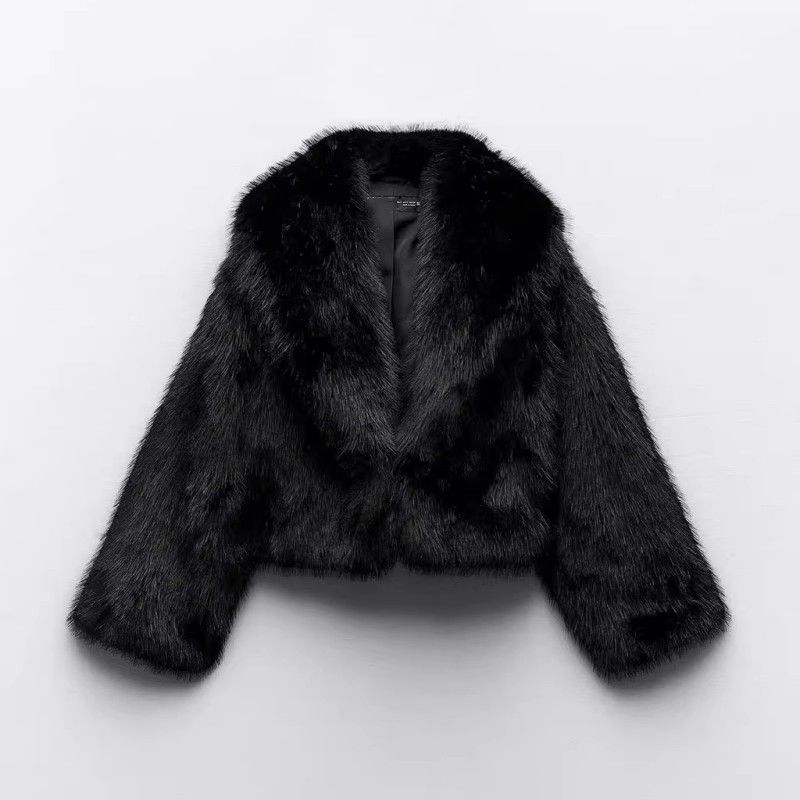 Damenbekleidung Faux Fox Pelzmantel Damen Kurze Jacke Wintermode Warme Pelzoberbekleidung Mit Taschen Street Style Schwarz Mode Warmes Fell_voghion.com