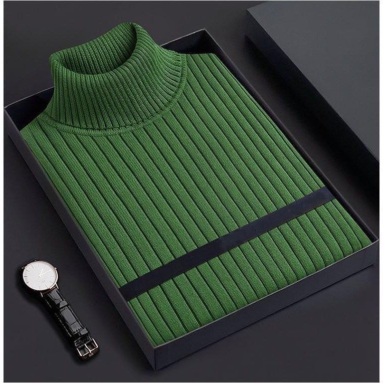 Herrenbekleidung einfarbiger Rollkragenpullover für Herren, lockerer, verdickter, vielseitiger Herbst- und Winterpullover, warmes Unterhemd, Strickpullover_voghion.com