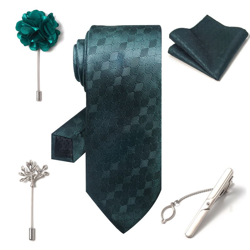 Set da uomo alla moda in tinta unita a righe con anacardi, confezione regalo da 6 pezzi, set con corsetto con fermacravatta e sciarpa quadrata_voghion.com