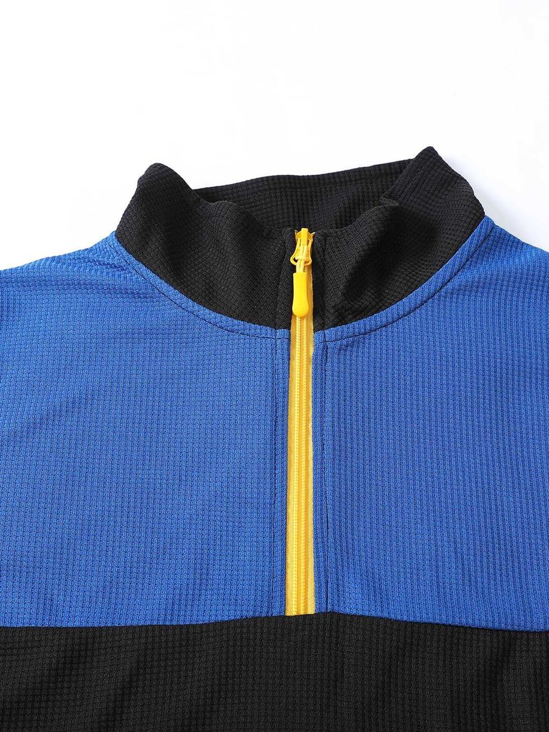 Spring And Autumn New Men's T Shirt Sweater Casual Sports Colorblock Long Sleeve Turtleneck Half Zipper Top_voghion.com