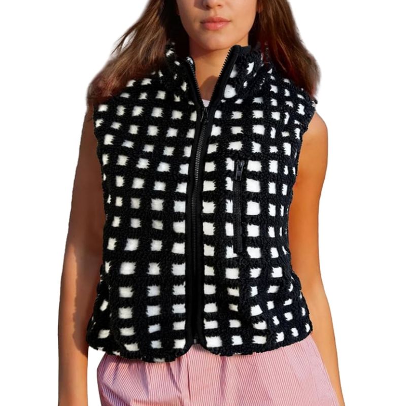 Gilet zippé en polaire gaufrée pour femme, col montant, sans manches, superposition légère et chaude pour l'automne et l'hiver_voghion.com
