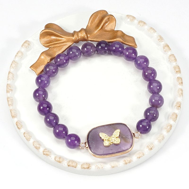 8 cm ljubičaste kristalne okrugle perle s etiketom leptira, set od prirodnog kamena, jednostavan personality_voghion.com