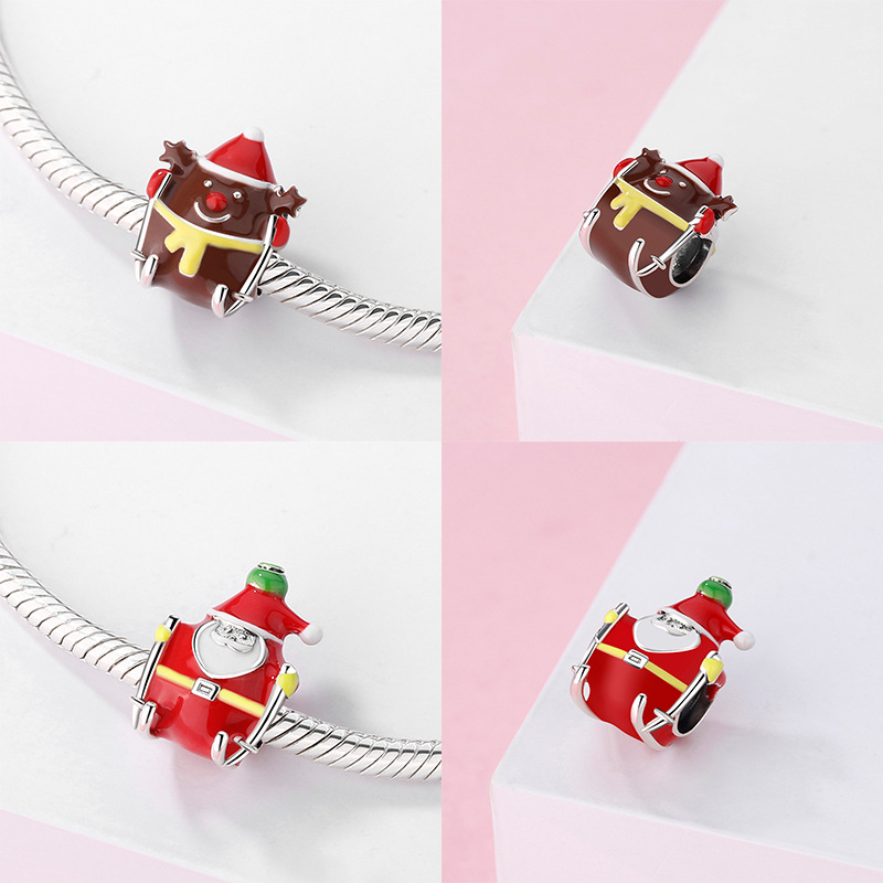 Pendentif de noël en argent sterling, perles de colle, bracelet à breloques, accessoires de bijoux à faire soi-même, perles_voghion.com