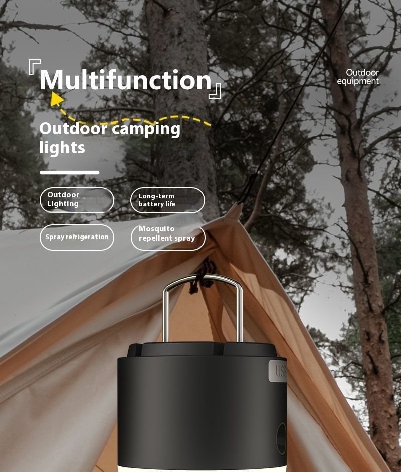Ventilador multifuncional, batería de larga duración, linterna para acampar al aire libre, recargable, para tienda de campaña, luz repelente de mosquitos_voghion.com
