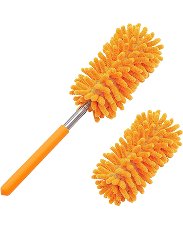 Tukuos Mikrofaser-Staubwedel mit 2 austauschbaren Köpfen und ausziehbarer Stange für die Reinigung von Fenstern im Homeoffice, Auto_voghion.com