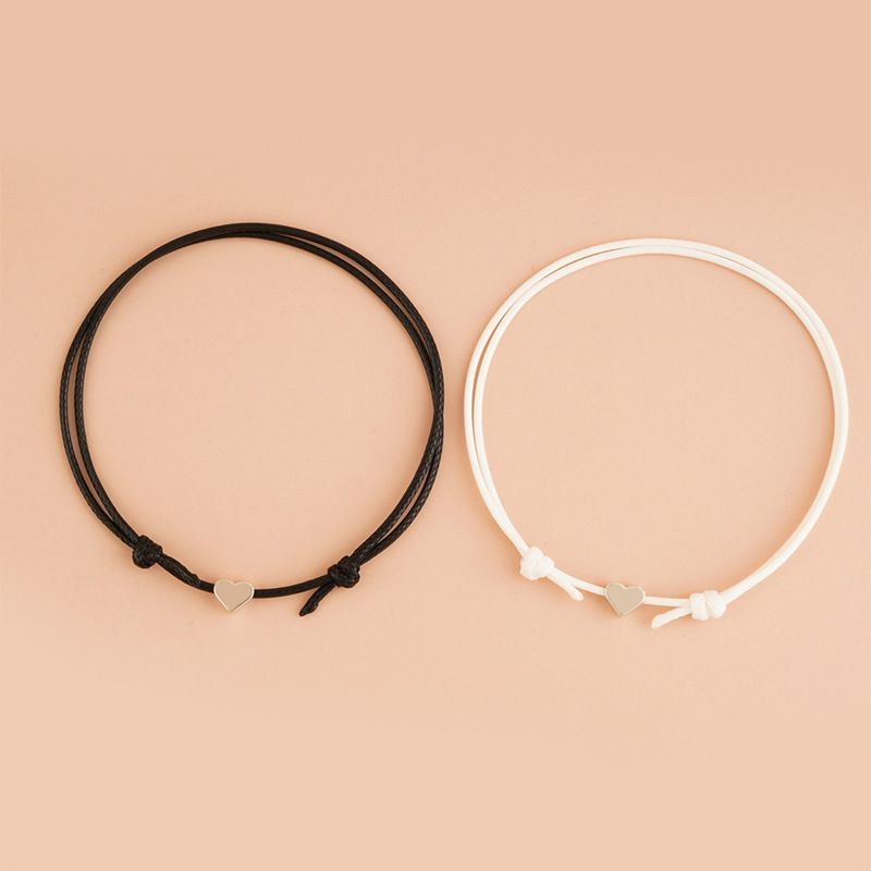 Rope Love Bracelet, Simple Wax Thread Woven Adjustable Couple Heart Bracelet Jewelry_voghion.com