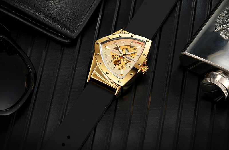 T-Winner Orologi meccanici automatici da uomo di alta gamma, luminosi, di lusso, tourbillon, orologio da polso in oro, cinturino in gomma, triangolo scheletrato_voghion.com