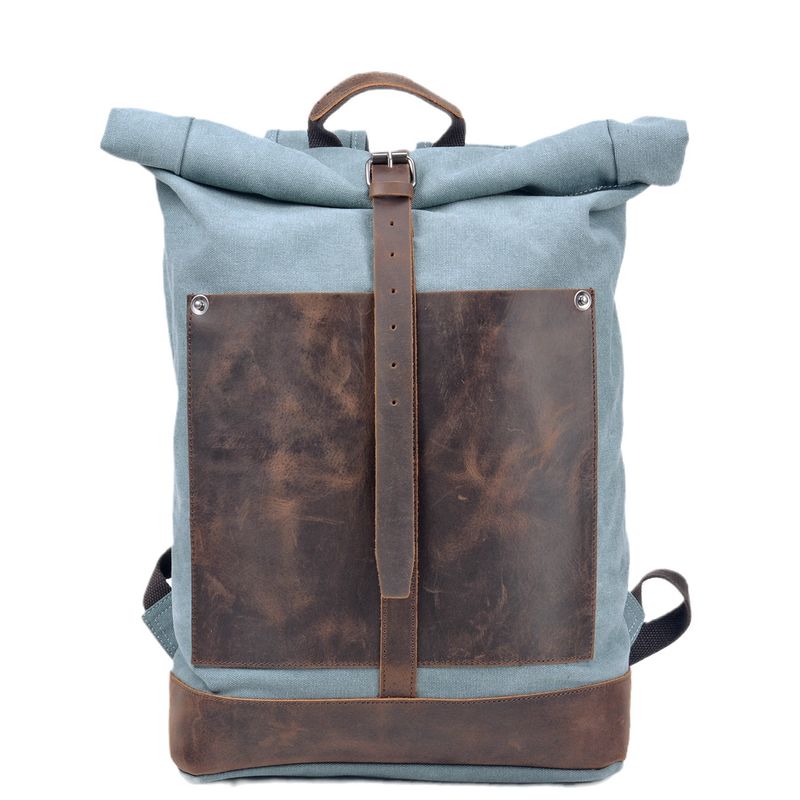 2025s Washed Canvas Large Capacity Roll-Top Expandable Backpack Men's Outdoor Hiking Bag_voghion.com