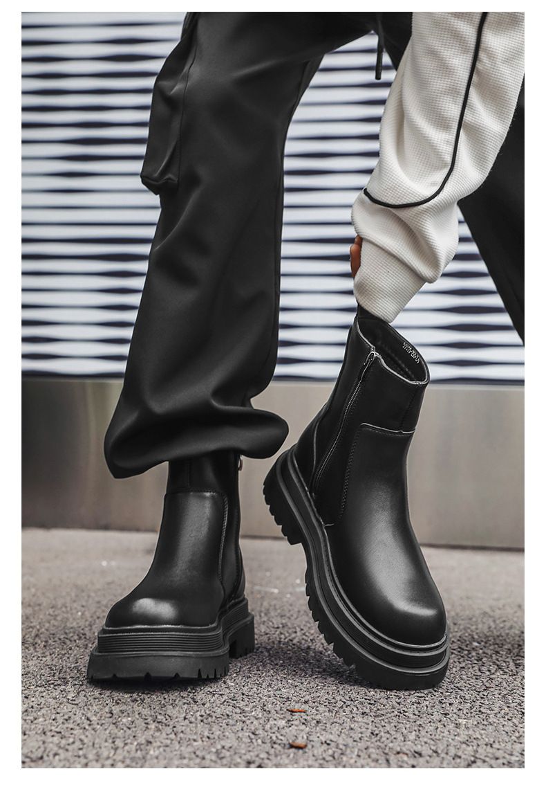 Martin Boots Men's Thick-soled Heightening Short Boots Chelsea Boots Tooling Leather Boots_voghion.com