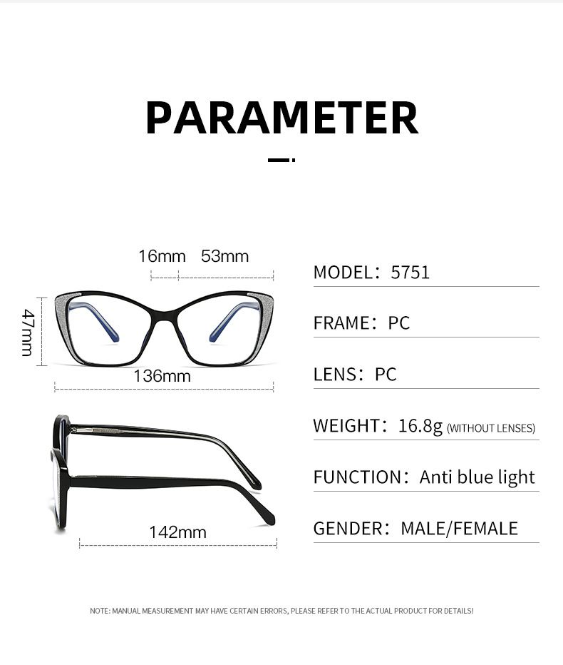 New Anti Blue Light For Women, PC Plug-in Legs, Fashionable Board Color Flat Mirror, Can Be Equipped With 5751 Glasses_voghion.com