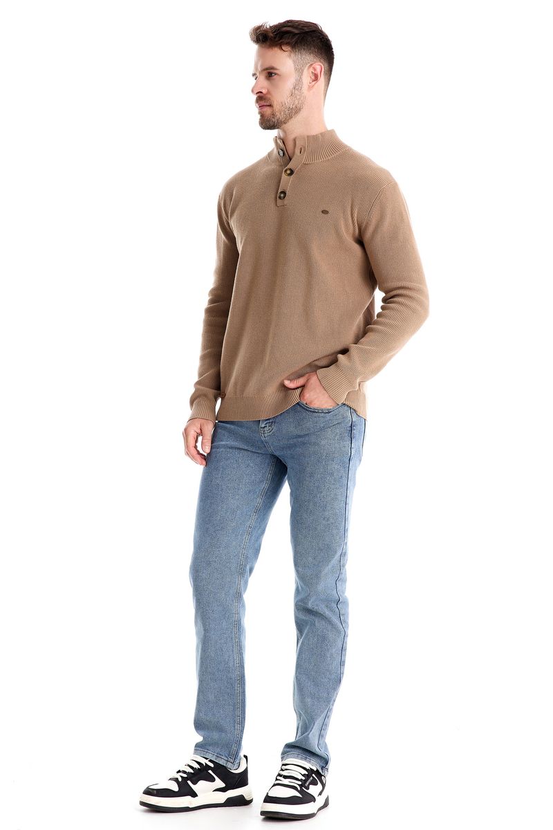 Herbst und Winter neuer halboffener Brustpullover mit langen Ärmeln, Stehkragen, einfarbig, vielseitiges, lässiges Herrenoberteil_voghion.com