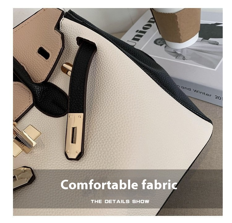 Large Capacity Platinum Bag, Retro And Fashionable Handbag, Women's New Lychee Pattern Contrasting Color Single Shoulder Crossbody Bag_voghion.com