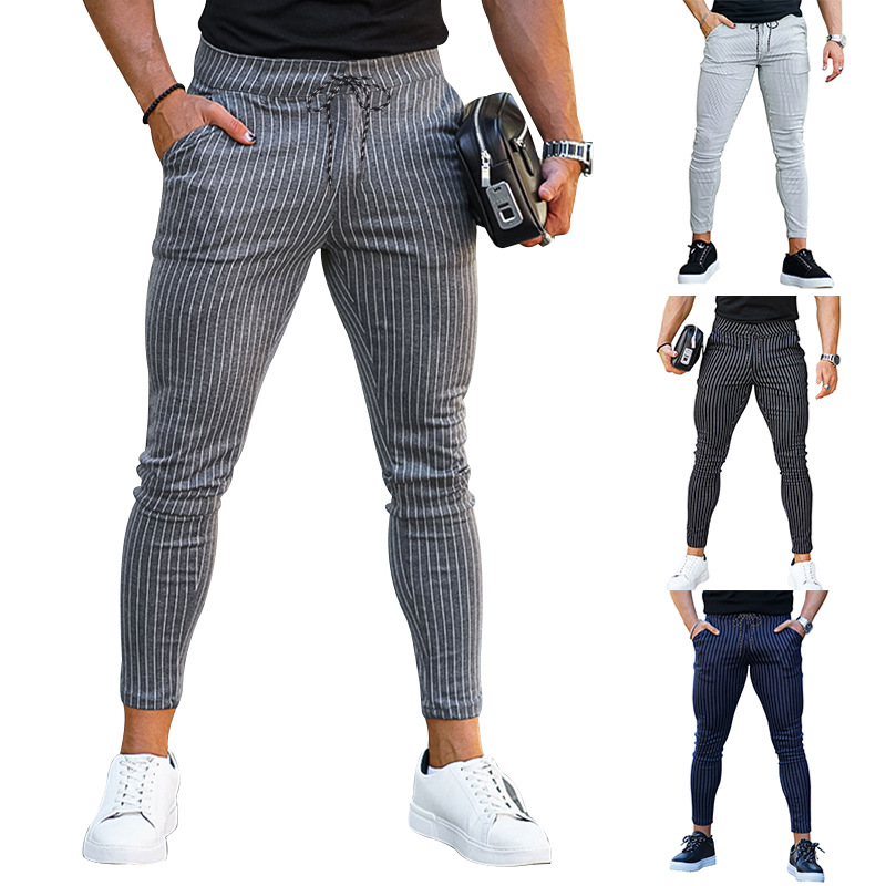 NOVEDAD DE VERANO 2023, línea de pies pequeños, moda para hombres, encaje Casual, pantalones ajustados a rayas_voghion.com
