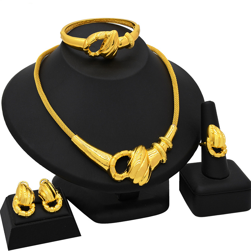 Gold-plated bridal set necklace earrings bracelet Ring jewelry four-piece set_voghion.com
