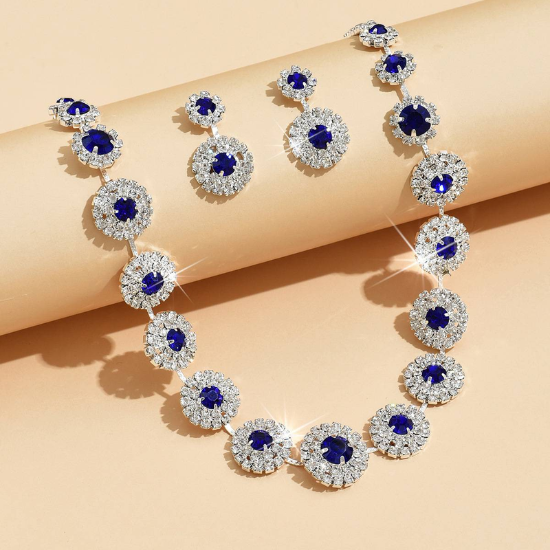 2 STÜCKE Beliebte Schmuck-Set Luxus Hochzeit Party frauen Schmuck Runde strass Halskette Ohrring Set_voghion.com