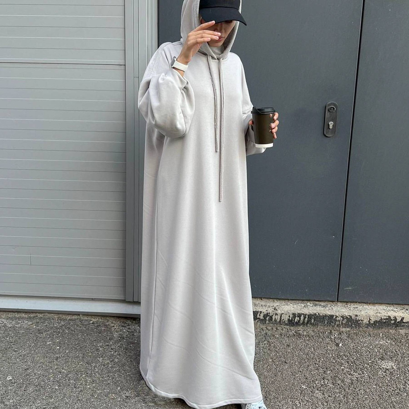 Women's Clothing Solid Color Hooded Sweater Dress_voghion.com