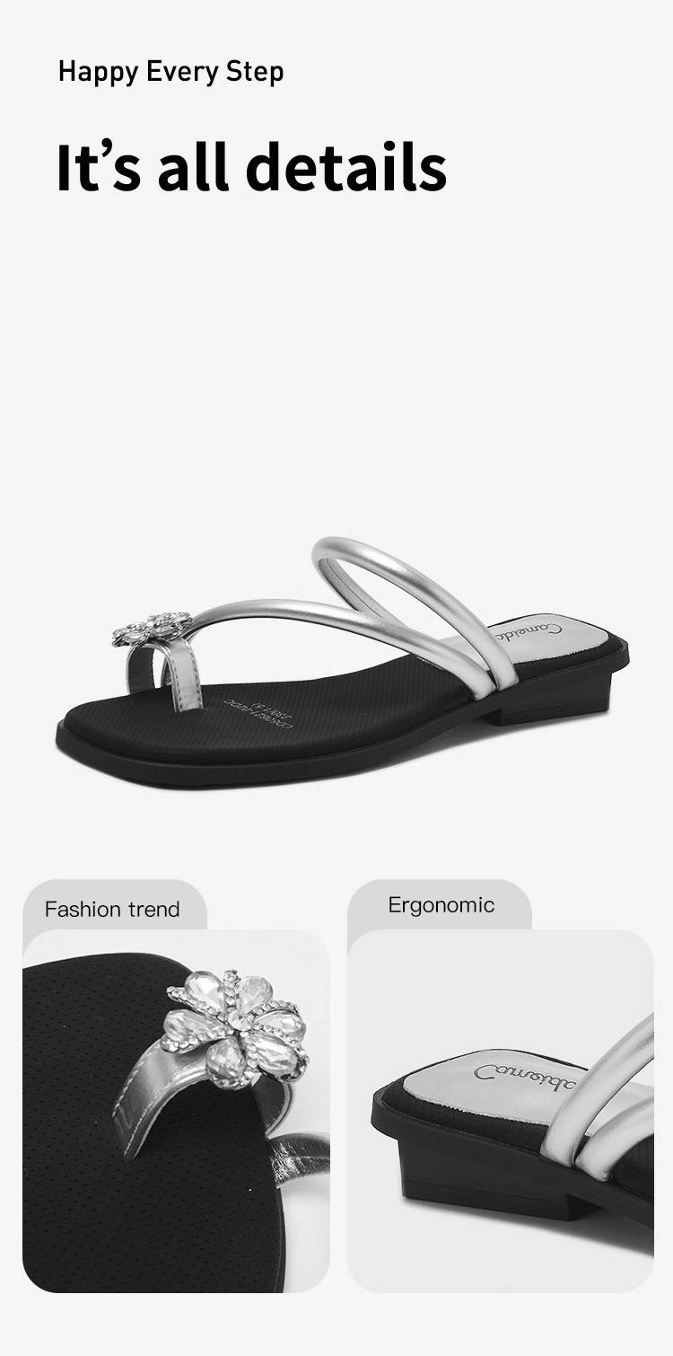 Cameido Women's Rhinestone-toe-cap Slippers, Outdoor Wearable Sandals, In A Fairy-like Style, Low-heeled Single-strap Slippers_voghion.com