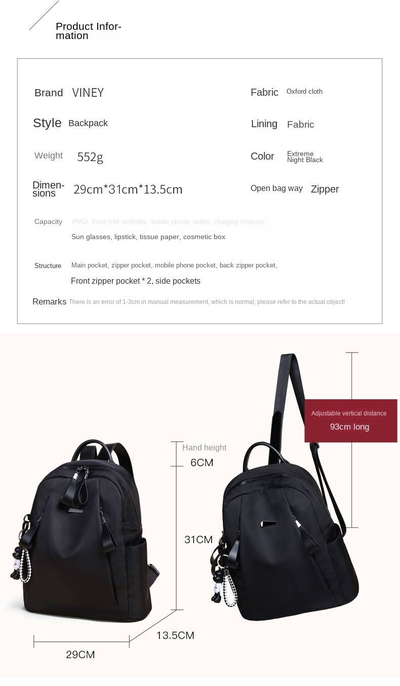 VINEY Backpack 2025 Summer New Large Capacity Oxford Cloth Backpack Women's Bag Ins Fashion Schoolbag_voghion.com