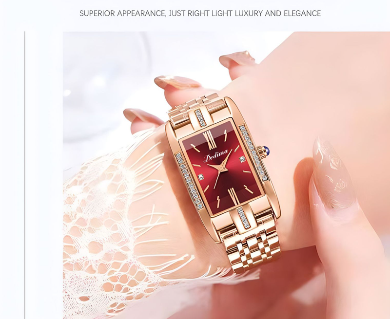 Damenuhren Damen Diamantbesetzte quadratische Digitaluhr Modische Modeuhr aus massivem Stahl mit Schleifenschnalle_voghion.com