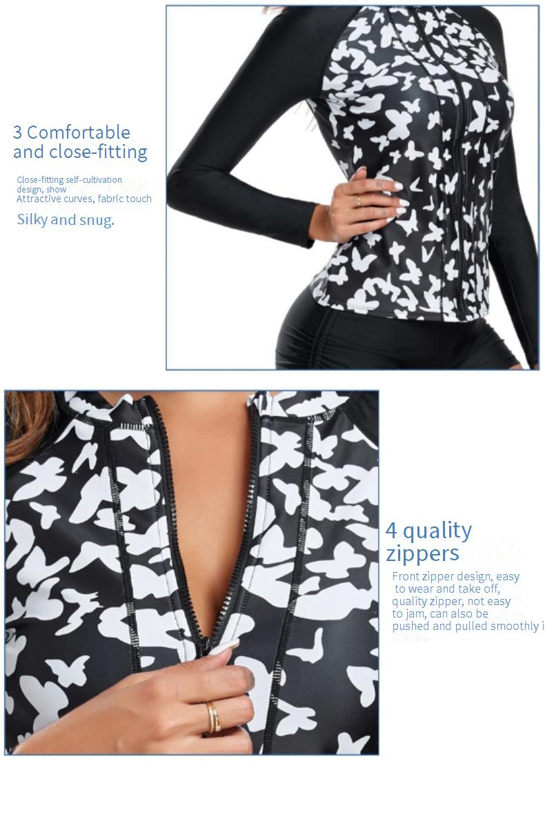 Women's Sexy Butterfly Print Wetsuit - Long Sleeve Two-Piece Swimwear With Front Zipper For Surfing & Hot Spring_voghion.com