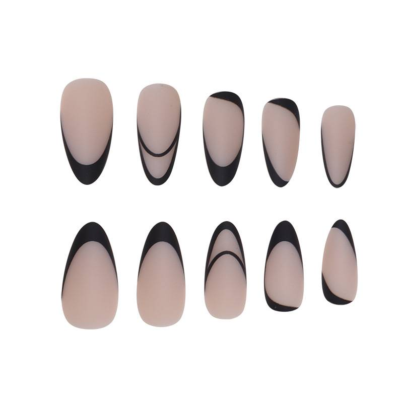 Matte schwarze Wassertropfen-Nagelspitzen – wiederverwendbare Press-On-Nägel mit natürlicher Nude-Basis – einfach anzubringen und zu entfernen – perfekt für den Alltag und besondere Anlässe_voghion.com