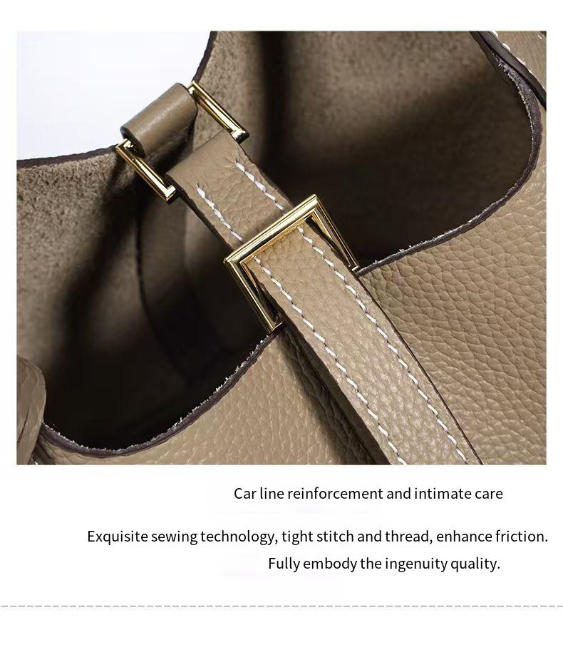 Sac seau en cuir de vache contrasté, élégant et polyvalent, idéal pour le bureau ou pour un usage quotidien. Sac à main de luxe._voghion.com