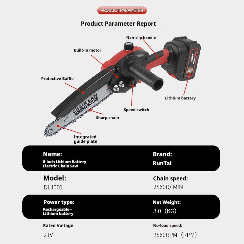8-Inch Mini Chainsaw, Cordless Electric Chainsaw With Lithium Battery, Lightweight Handheld Chainsaw For Wood Cutting, Tree Pruning, Gardening_voghion.com
