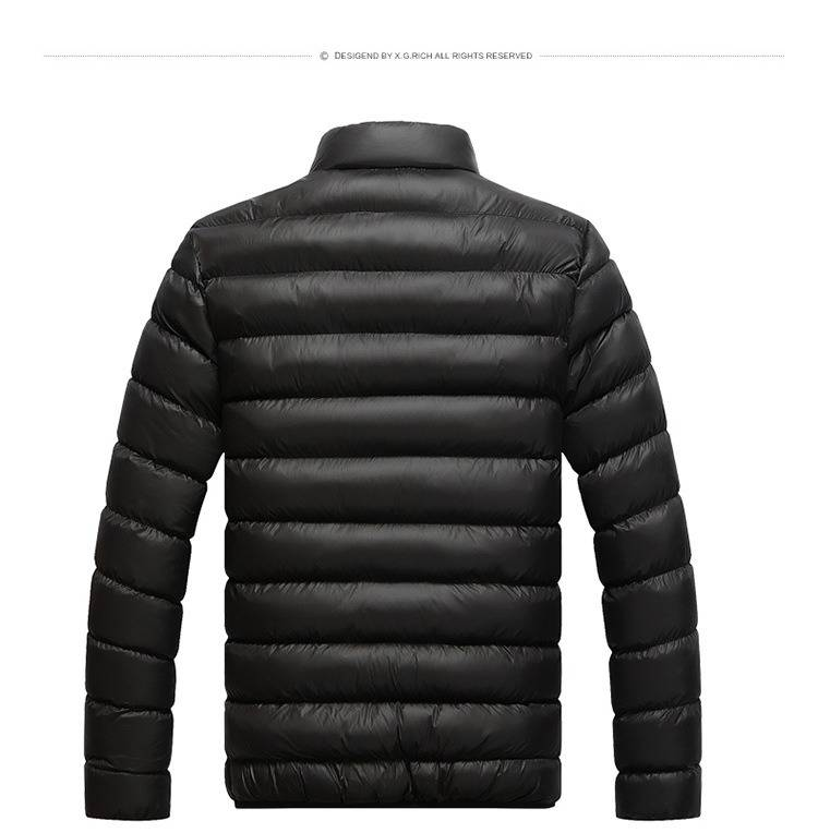 Herren-Winterjacke mit Stehkragen, wasserdichtem Reißverschluss, einfarbig, Baumwollmantel in Übergröße für die Freizeit_voghion.com