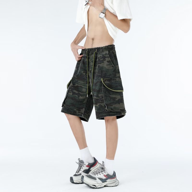Urban Camo Cargo Shorts – Military-Inspired Washed Denim With Multi-Pocket Design (Tactical Aesthetic, Light Stretch, Summer Essential)_voghion.com