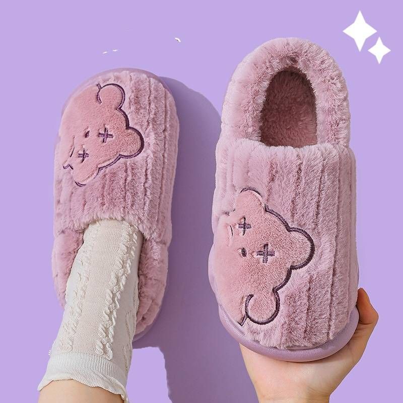 Ciabatte invernali unisex – Scarpe da interno con fodera in peluche e suola antiscivolo (disegno a forma di orso, apertura posteriore/chiusa, taglie dalla 24 alla 45)_voghion.com