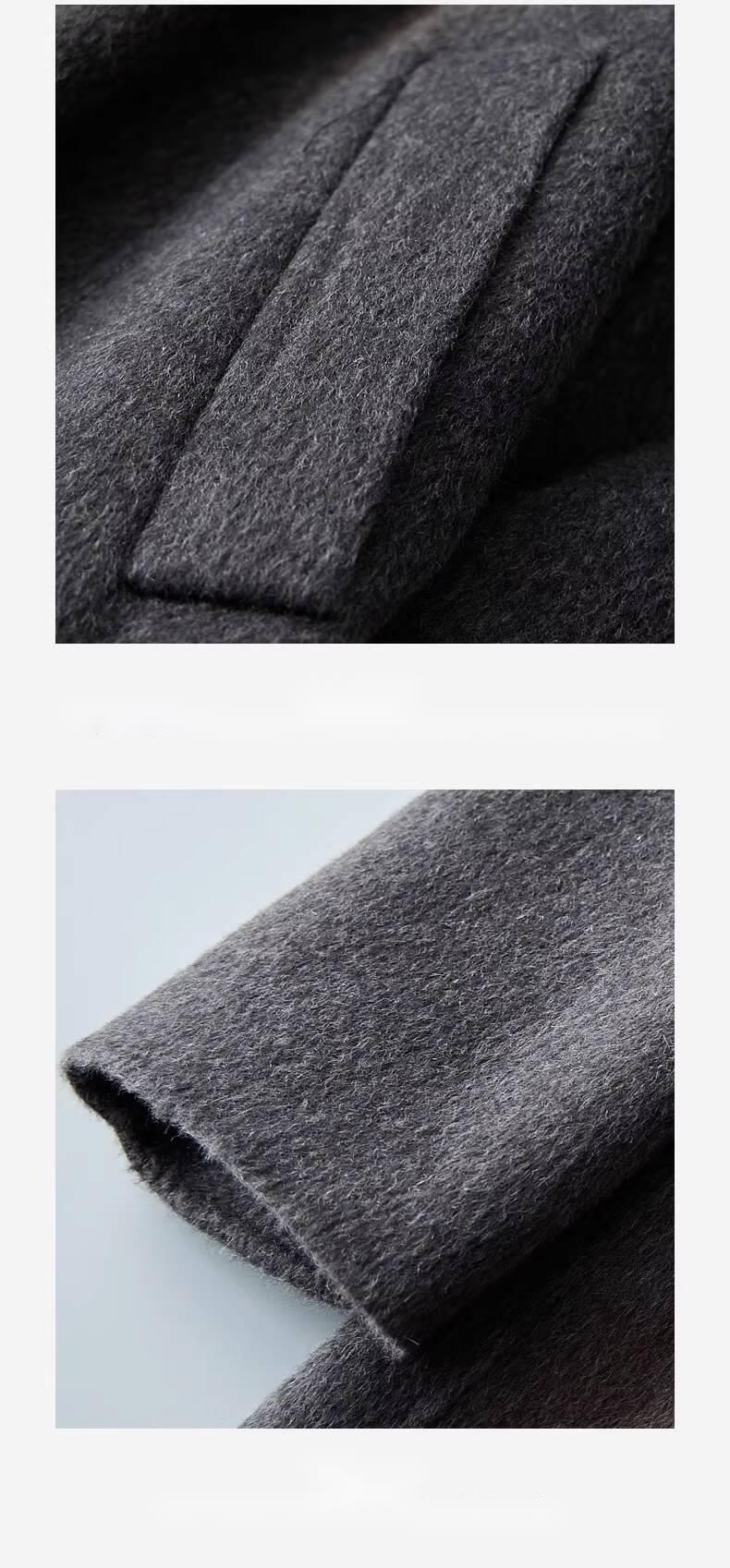 Double-Sided Coat For Men, Mid-Length, Korean Style, Loose Fit, Turn-Down Collar, Casual Full Wool Gray Trench Coat,_voghion.com