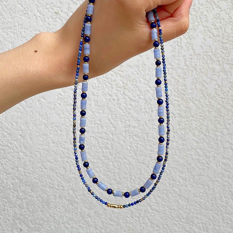 Fashionable, Light Luxury, Minimalist Lapis Lazuli Bead Necklace, Exquisite High-end In Spring And Summer, Natural Stone_voghion.com