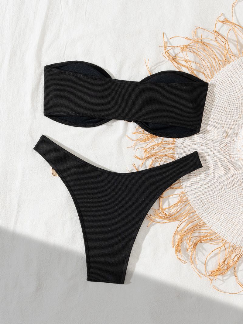 Maillot de bain deux pièces sexy pour femme, bikini fendu, col en V_voghion.com