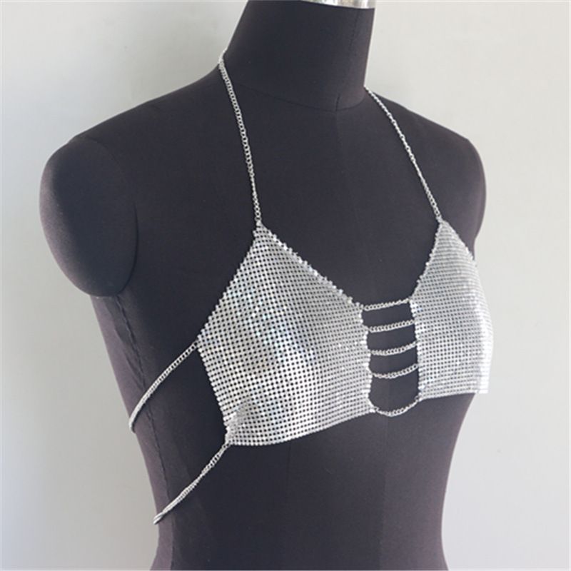 YL2907 Maglia europea e americana con strass intarsiati con paillettes di diamanti, materiale in stoffa, catena metallica appesa al collo, catena del corpo_voghion.com