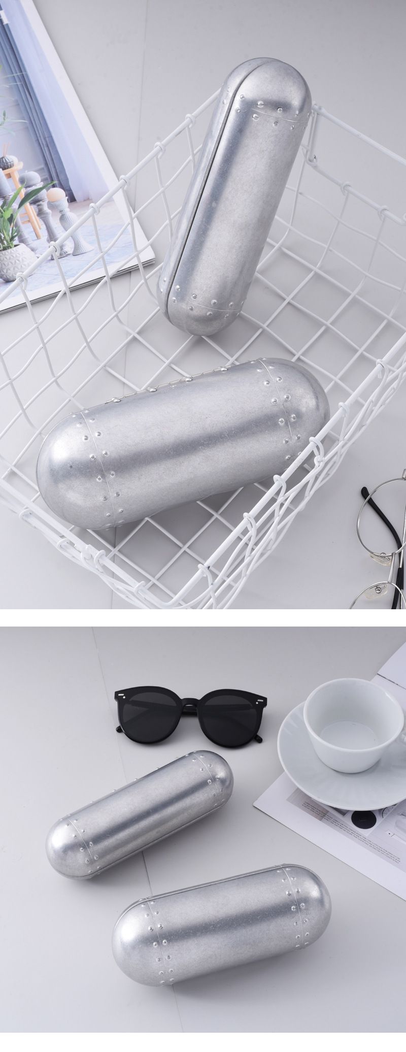 Custodia per occhiali rotonda unisex in alluminio Custodia per occhiali da miopia leggera e resistente alla pressione Custodia per occhiali da sole Custodia per occhiali da sole ottici_voghion.com