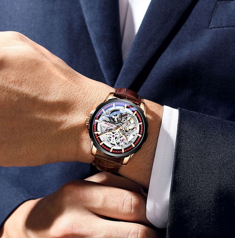 AILANG Herrenmode Hohl Mechanische Uhr Hochwertiges Leder Wasserdicht Vollautomatische Tourbillon Uhren Herrenuhr_voghion.com