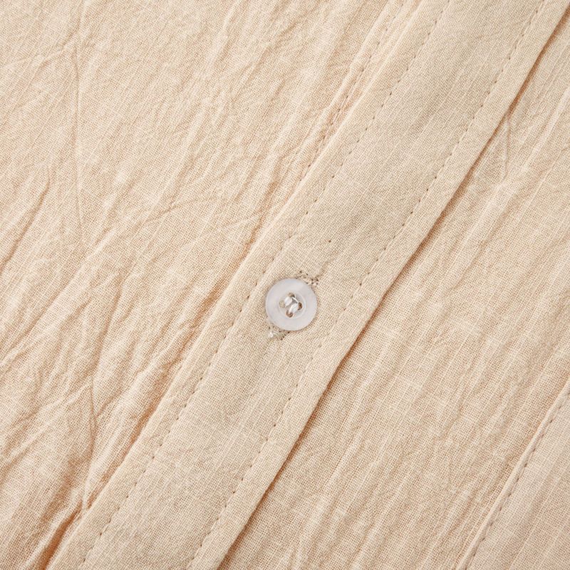 Camicia da uomo ampia a maniche lunghe in cardigan con colletto alla coreana in lino tinta unita_voghion.com