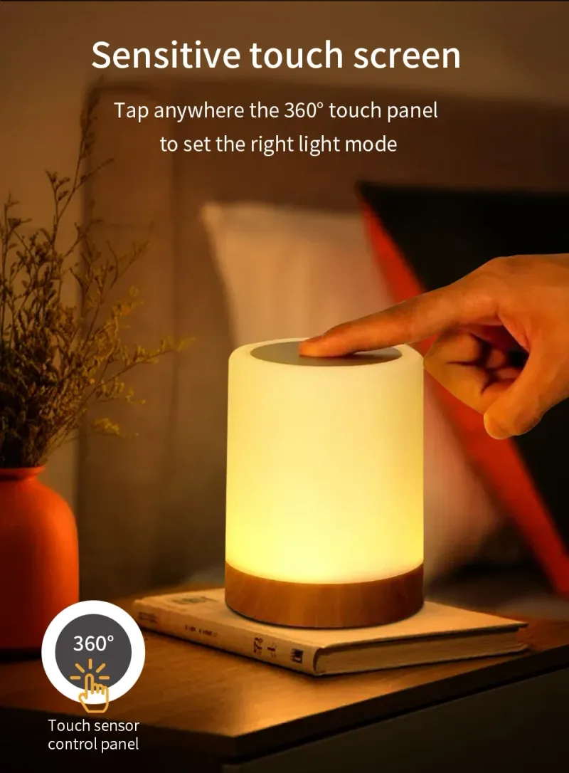 13-kolorowa lampa nocna LED z funkcją zmiany kolorów, pilotem, RGB, ściemnialna, ładowana przez USB, lampka nocna na stolik przy łóżku_voghion.com