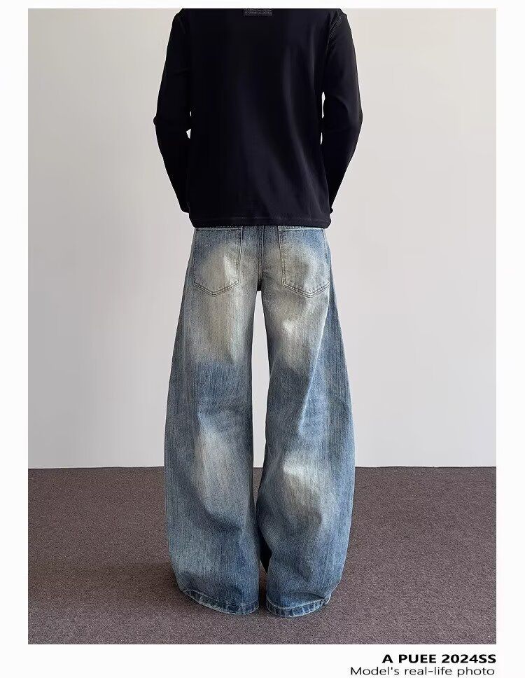 Jeans bootcut dritti blu chiaro vintage da uomo - Stile High Street Cleanfit con cotone di bambù e dettagli consumati_voghion.com