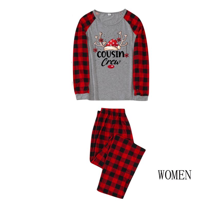 Traje familiar de Navidad, ropa familiar para el hogar, ropa navideña para el hogar, conjunto familiar, ropa para el hogar con estampado de retales a cuadros_voghion.com