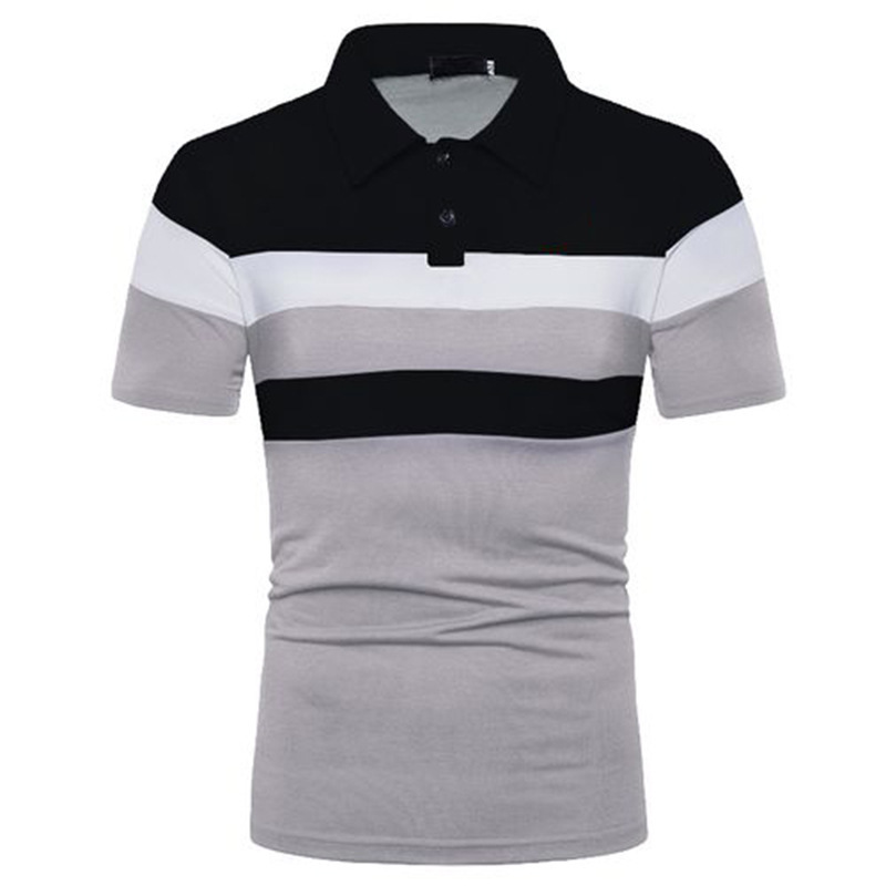 Kortärmad pikétröja för män Mode Casual Splicing Polo Shirt Top_voghion.com