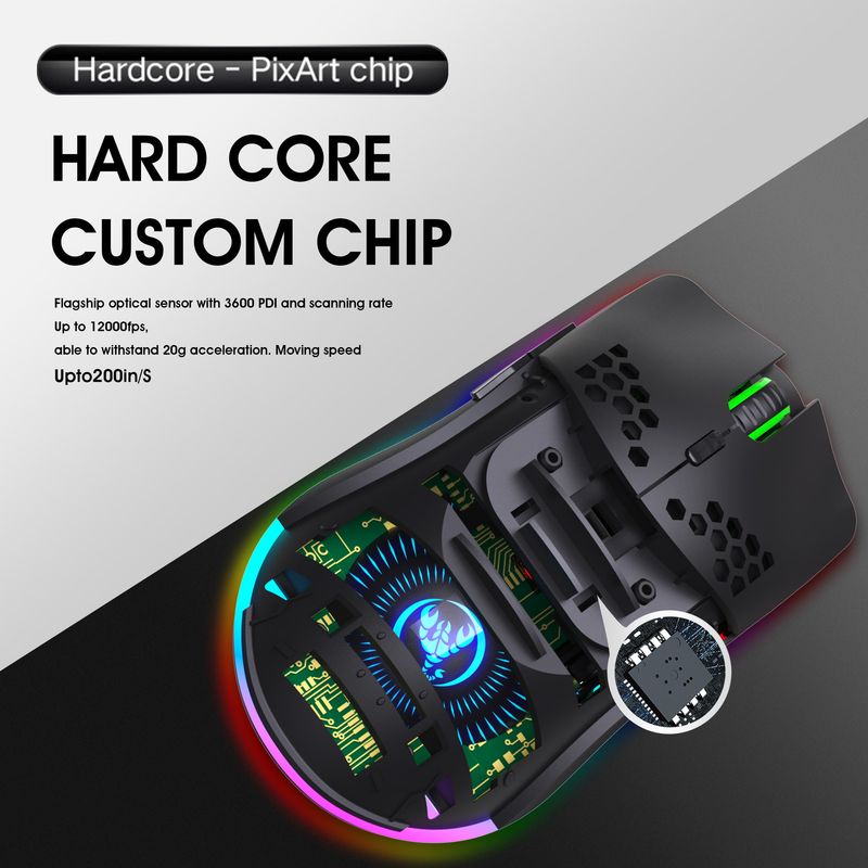 T66 Hole 2.4G brezžična miška Lahka zasnova Cellular RGB Glow 6-Key Mouse Patch_voghion.com