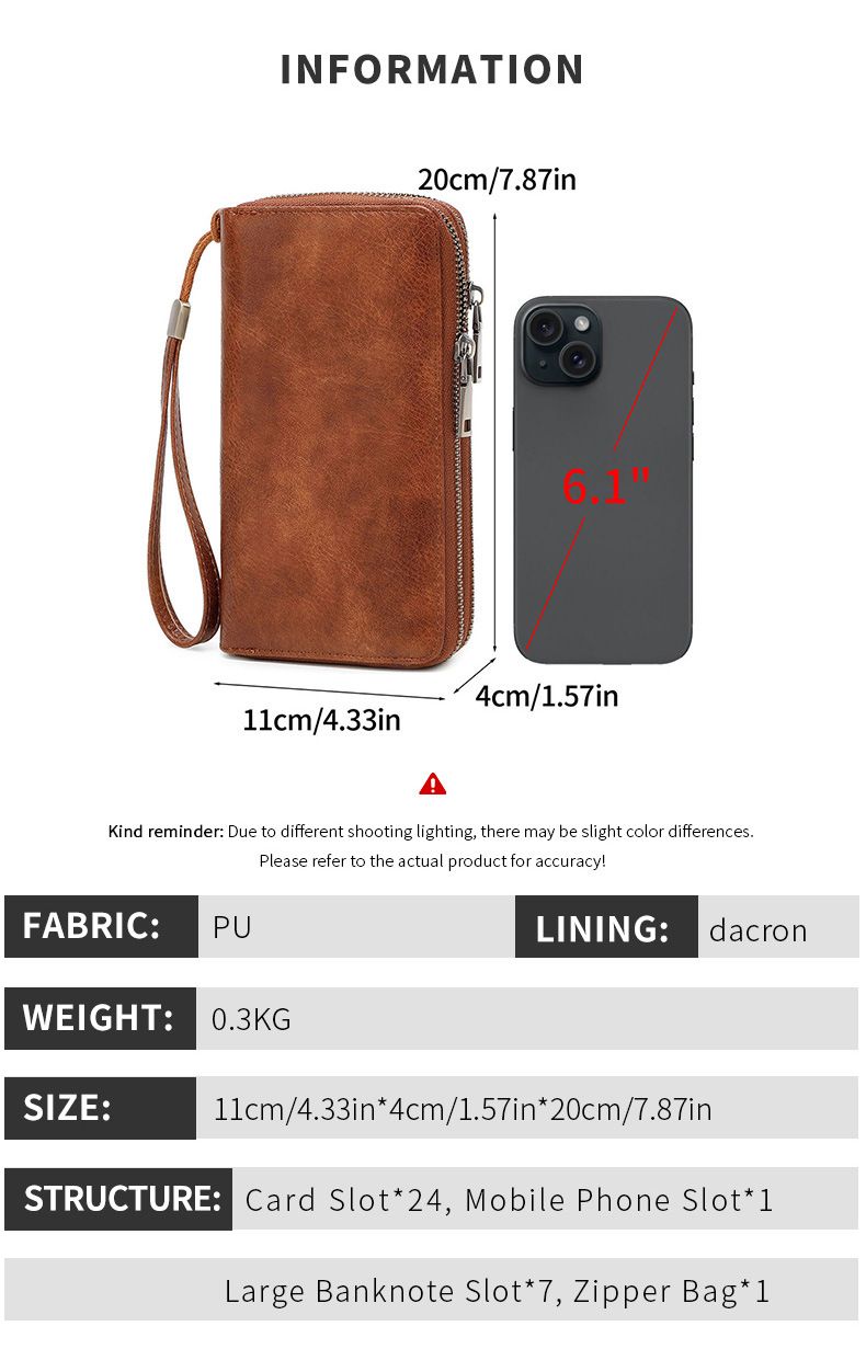 Herren-Geldbörse mit RFID-Schutz, Business-Geldbörse für Herren, modische Geldbörse mit Doppelreißverschluss, lange Geldbörse im Retro-Stil, große Kapazität, Damen-Clutch._voghion.com