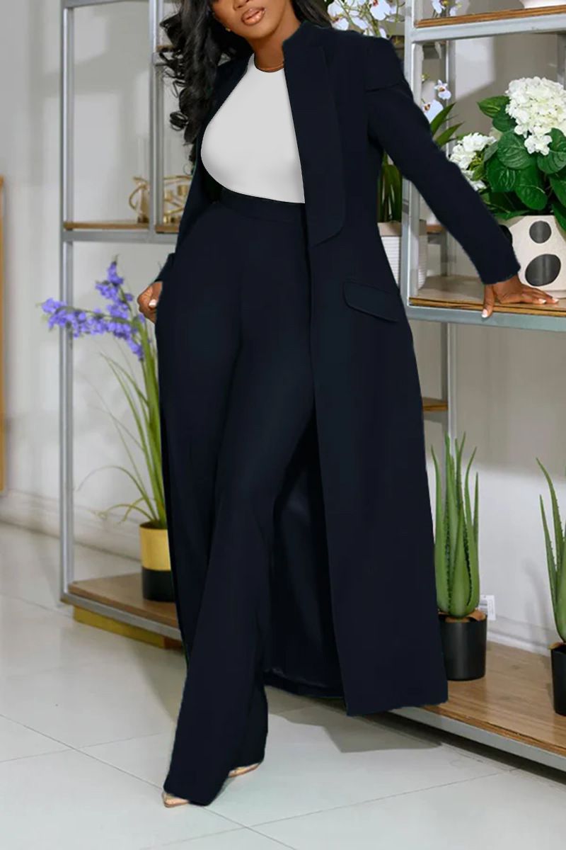 K Women's New Pure Color Long Lapel Long Suit Two-piece Set_voghion.com