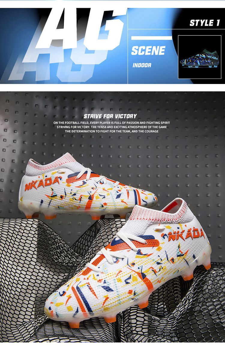 New high top football shoes for men and women seamless flying knitting long nail shoes broken nails grass professional training shoes_voghion.com